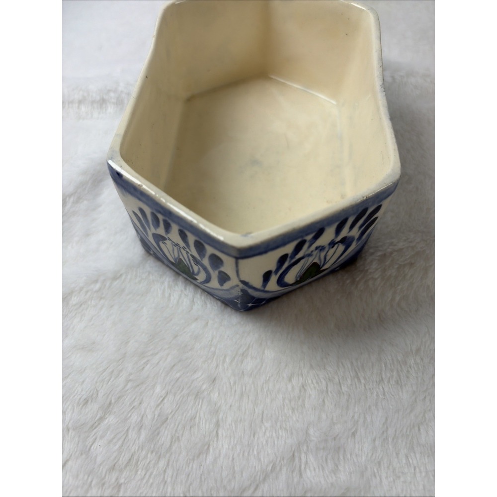 Vintage 90s Mexican Talavera Hexagonal Ceramic Trinket Box Lidded Jewelry Dish - Picture 9 of 15